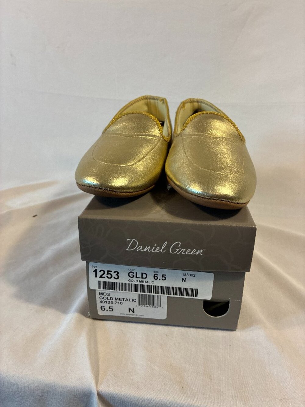 Daniel Green Meg Gold Metallic Leather Slip On Slipper House Shoe Loafers 6.5 N